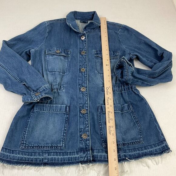 J.Jill Denim Utility Jacket Blue Button Down Drawstring Waist Raw Hem XSP Petite - Picture 5 of 11